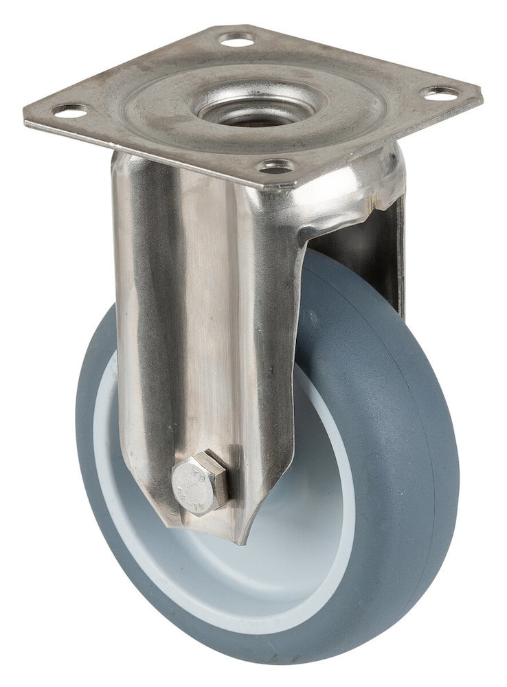 BS-R EdelstahlbockrollenGummirad, Gleitlager