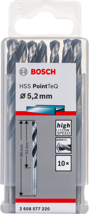 Bosch HSS PointTeQ 5.2mm twist drill bit set., HSS-Spiralbohrer, 5,2 mm, 10er-Set, Hochgeschwindigkeitsstahl, Bosch