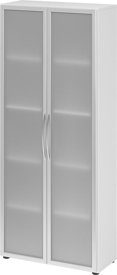 Hammerbacher Glastürenschrank , 5 OH K: Weiß/F:Rahm. Silb./MG 80x34,9x188 cm (BxTxH) 4200 BM