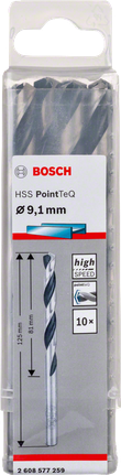 Bosch HSS Twist Drill Bit PointTeQ 9.1mm for high-speed drilling., Metallbohrer, HSS-Spiralbohrer, 9,1 mm, Stahl, Spiralnut