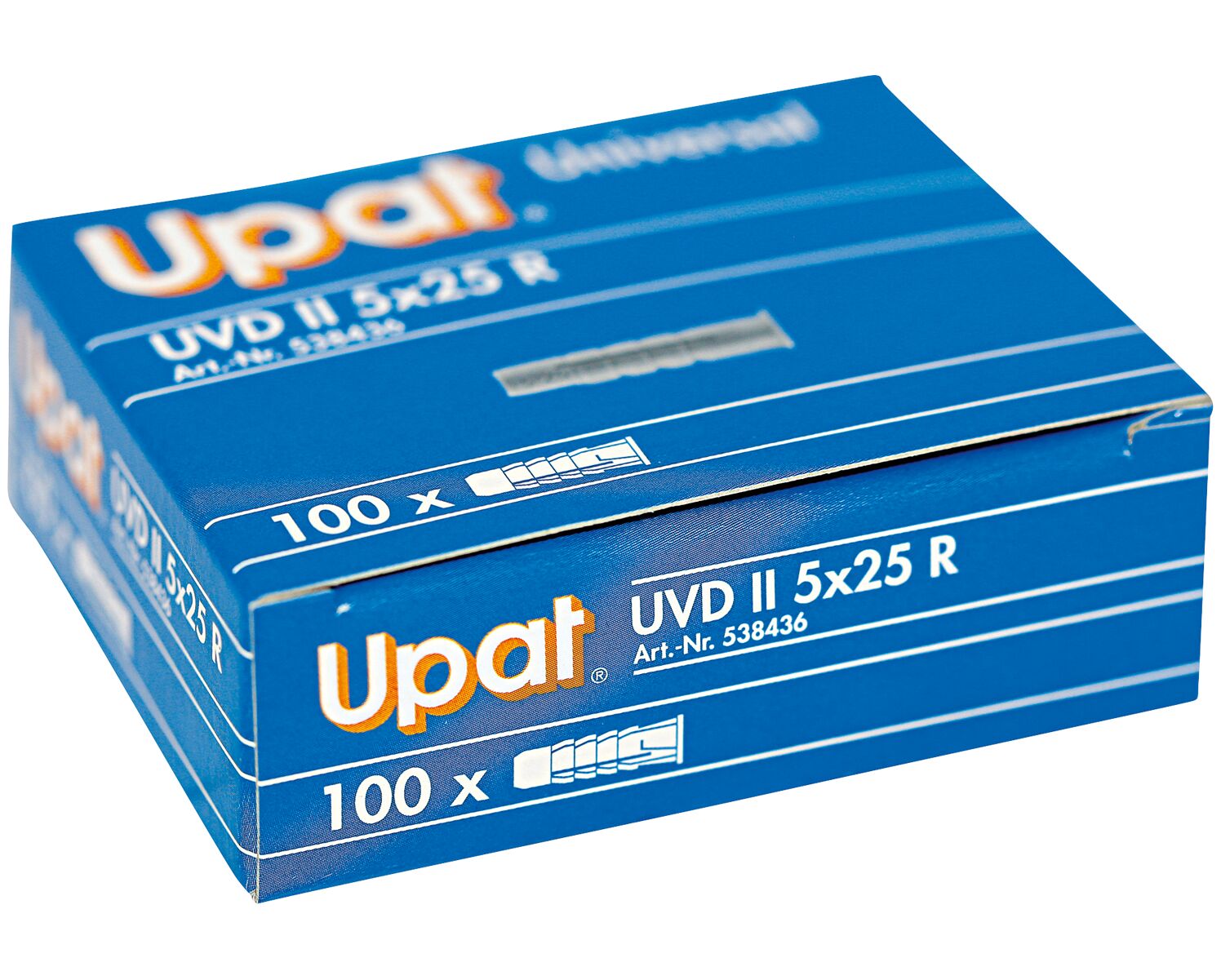 Verpackung: "Upat Universal-Dübel UVD II 5x25 R mit Rand"