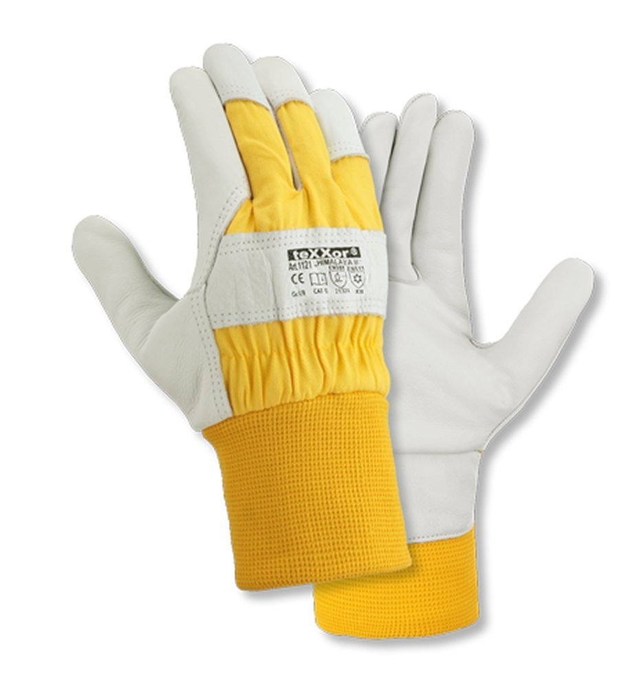 teXXor® Rindvollleder-Winterbauhandschuhe HIMALAYA II 12, Leder natur/Drell gelb