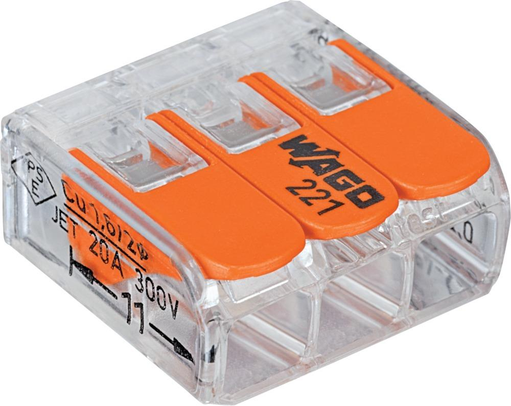 Wago-COMPACT-Klemme 3x0,2-4qmm transparent 5 Stueck Btl. m. R.