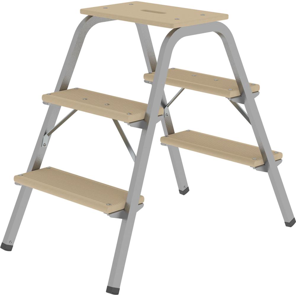 MUNK Stahl-Holz-Tritt 3 Holzstufen Höhe Deckbrett 0,73 m Arbeitshöhe bis 2,60 m