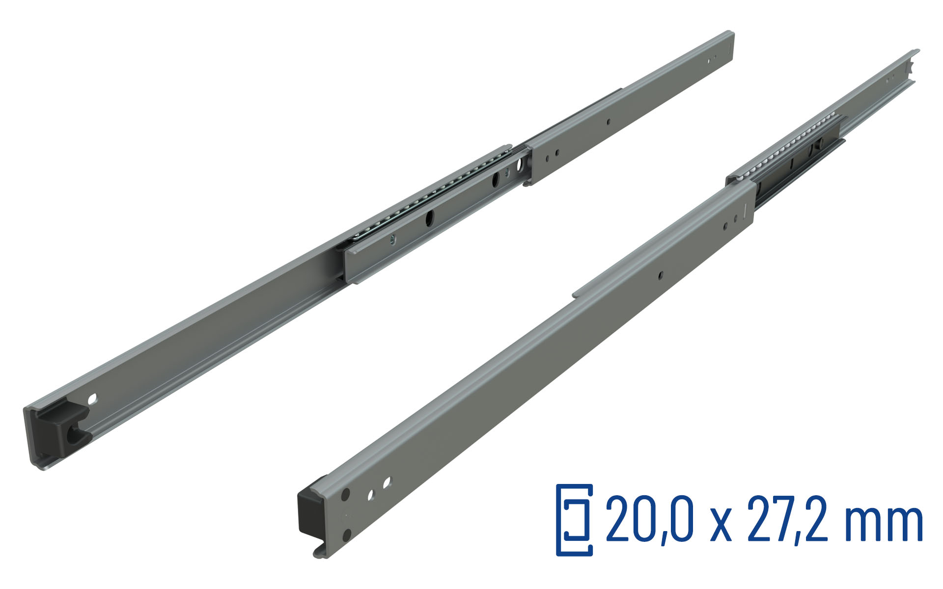 Schubladenschiene, Auszugsschiene, Metall, Gleitführung, Maße 20x27,2 mm