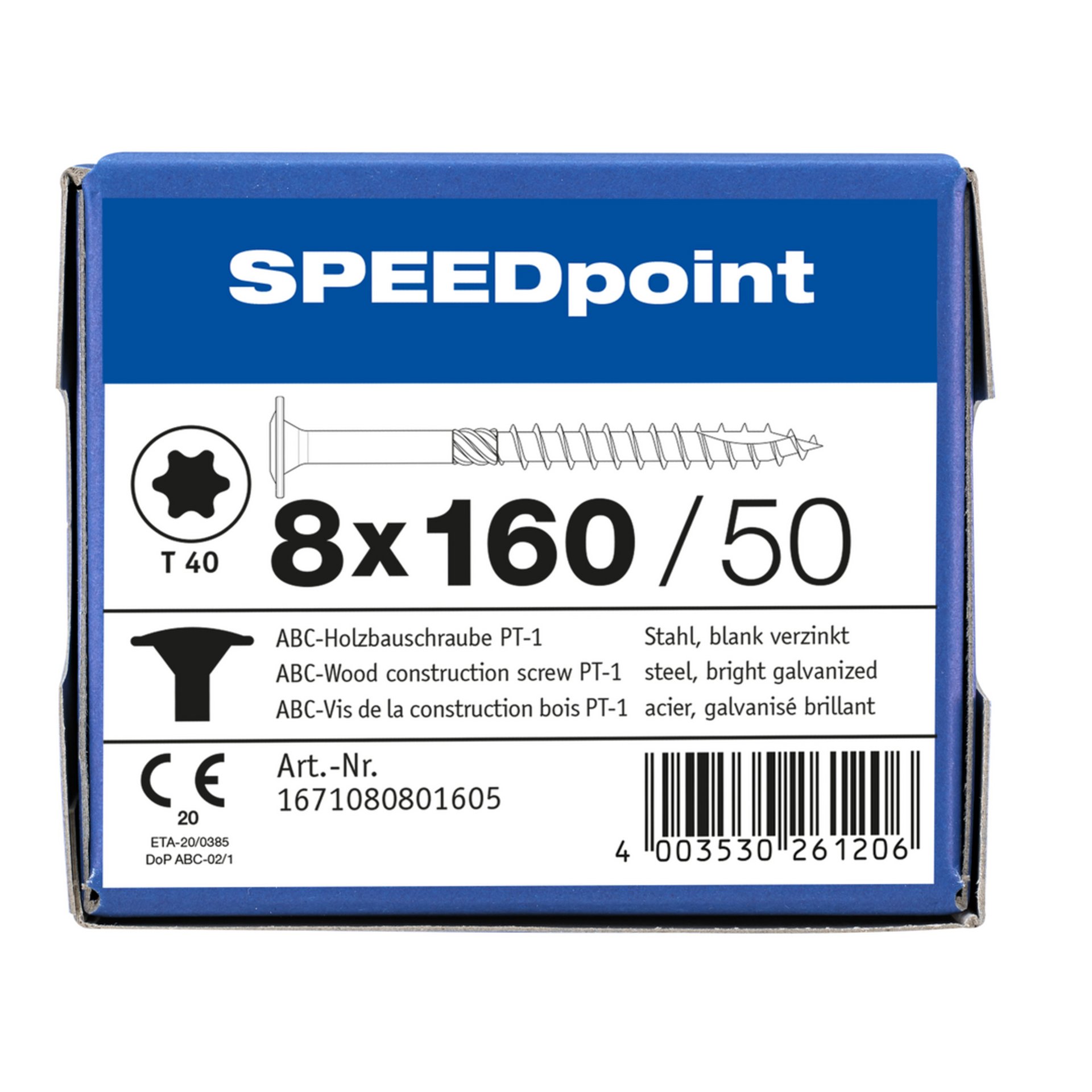 ABC SPEEDpoint Holzbauschraube Tellerkopf T40 Teilgewinde Schabenut A2J 8x160mm (50)