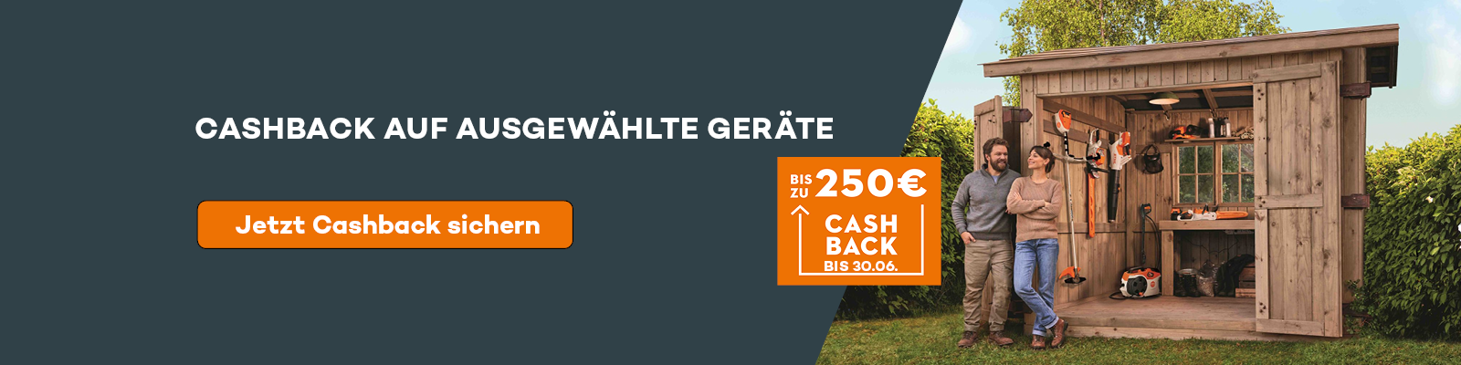 Kaufanreiz, Cashback, Gartengerät, Shed, Werbebanner