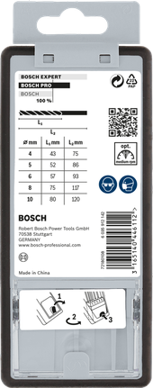 Bosch PRO Wood Brad Point Drill Bit Set 5 pcs packaging., Steinbohrer, Bosch Expert, Kunststoffverpackung, Größentabelle