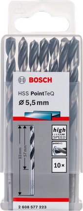 Bosch HSS PointTeQ 5.5mm drill bit set., Metallbohrer, HSS-Spiralbohrer, 5,5 mm, 10-teilig, PointTeQ