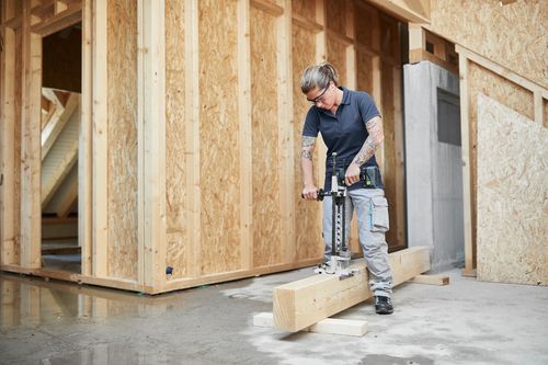 Zimmerei-Bohrständer GD 320, Konstruktion, Holz, Balken, Werkzeug, Baustelle