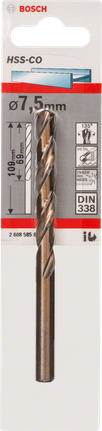 Bosch HSS-Co Metallbohrer 7,5 mm DIN 338., Metallbohrer, Spiralbohrer, HSS-Co, 7,5 mm, DIN 338