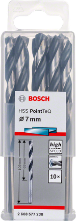 Bosch HSS PointTeQ 7mm twist drill bit set., Spiralbohrer, HSS-Stahl, 7 mm, 10er-Pack, Bosch