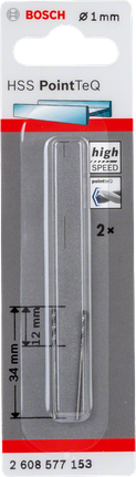 Bosch HSS PointTeQ 1,0 mm Spiralbohrer-Set., Spiralbohrer, HSS-Stahl, 1 mm, Metallbohrer, 2 Stück