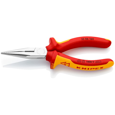 Knipex Flachrundzange mit Schneide (Radiozange) 25 06 160 VDE-isoliert 160mm