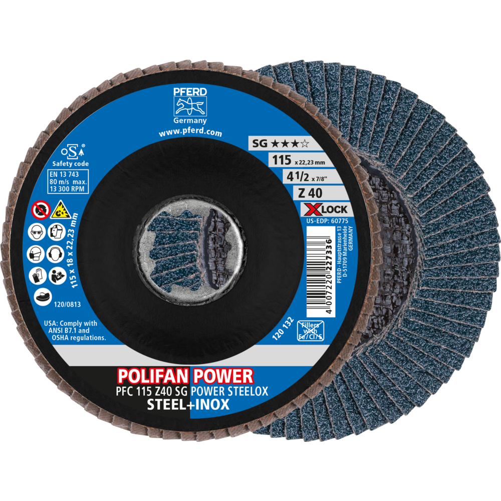 Pferd POLIFAN POWER Fächerscheibe PFC 115 mm X-LOCK konisch Z40 SG STEELOX
