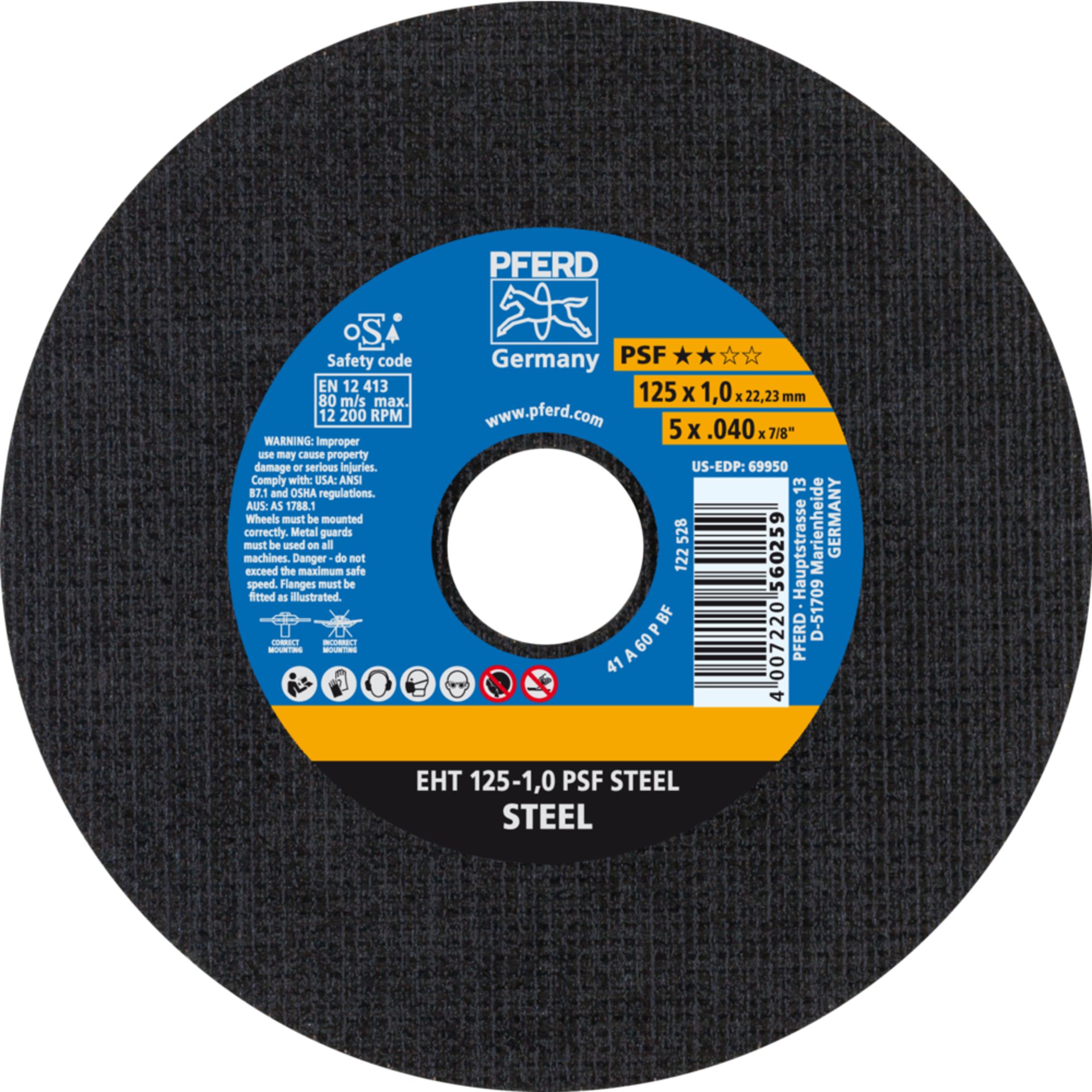 Pferd Trennscheibe EHT 125x1,0x22,23 mm gerade Universallinie PSF STEEL für