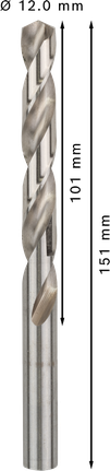 Bosch PRO Metal HSS-G 12 mm twist drill bit., Spiralbohrer, Metallbohrer, Spiralnut, silberfarben, langer Schaft