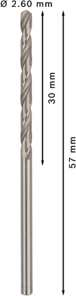 Bosch PRO HSS-G Metall Spiralbohrer 2,6 mm., Spiralbohrer, 2,6 mm Durchmesser, 57 mm Länge, 30 mm Arbeitslänge, Silberfarben