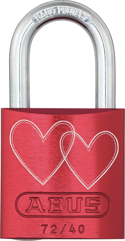 Hauptansicht | Vorhangschloss Aluminium 72/40 rot Love Lock 4 Lock-Tag Vorderansicht