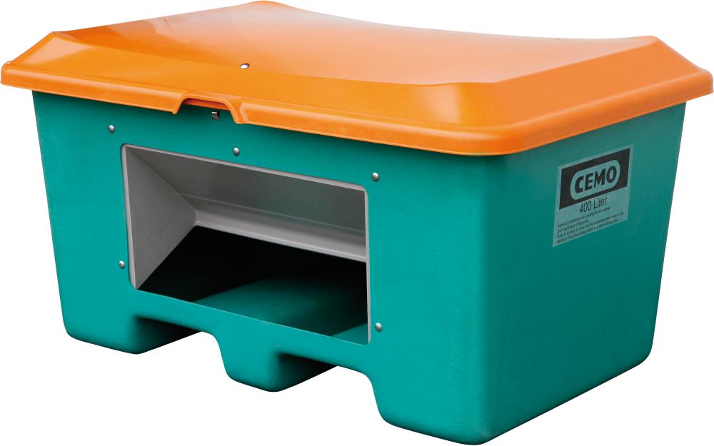 CEMO Streugutbehälter 400 l B1210xT820xH670 mm mit Entnahmeöffnung grün/orange