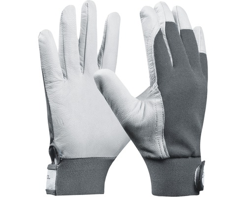 Arbeitshandschuhe, Lederhandschuhe, grau-weiß, Textilrücken, Klettverschluss