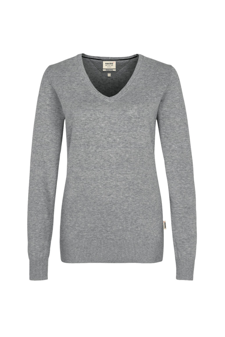 HAKRO Damen V-Pullover Premium-Baumwolle grau meliert L