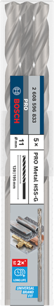 Bosch PRO Metal HSS-G 11 mm long twist drill bit pack.