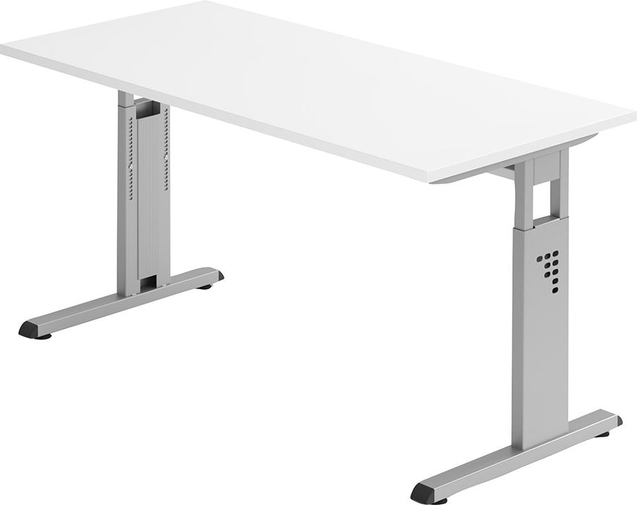 Hammerbacher Schreibtisch C-Fuß B 140 x T 67 cm Weiß/silber man. Stufenlos verstellb.