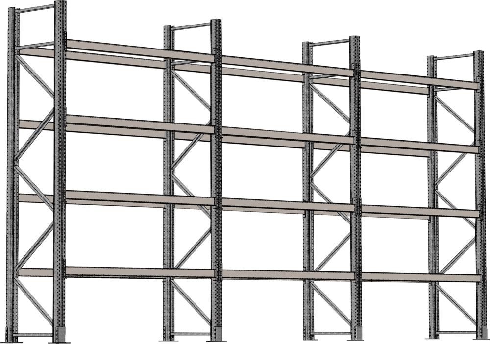 SCHULTE Lagertechnik Palettenregal verzinkt 3 Felder á 2700 mm H 4500xT 1100mm 24 Holme 3000 kg