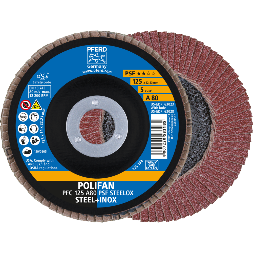 Pferd POLIFAN Fächerscheibe PFC 125x22,23 mm konisch A80 Uni.-Linie PSF STEELOX