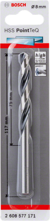 Broca helicoidal Bosch HSS PointTeQ de 8,0 mm para perforación de alta velocidad., HSS-Spiralbohrer, Metallbohrer, 8 mm, Silberfarben, PointTeQ-Spitze
