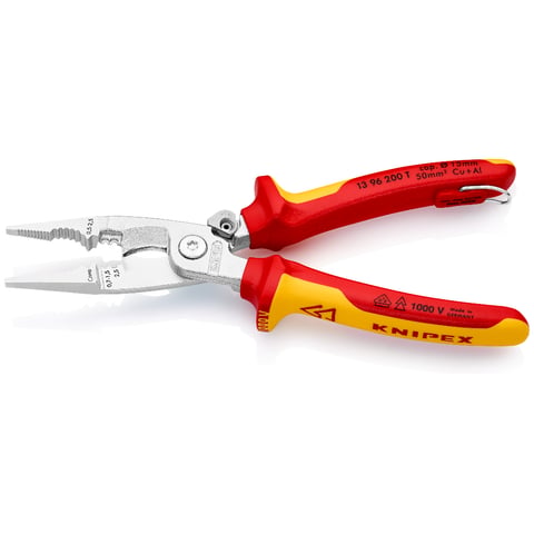 Knipex Elektro-Installationszange 13 96 200 T VDE isoliert mit Mehrkomponenten-Hüllen und Befestigungsöse