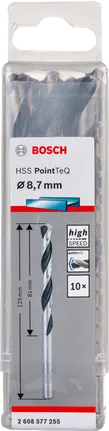 Bosch HSS PointTeQ 8.7mm twist drill bit.