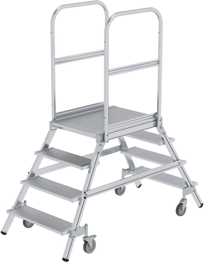 MUNK Aluminium-Podesttreppe, zweiseitig  begehbar, Stufen- und Plattform-Ausführung: Alu, geriffelt