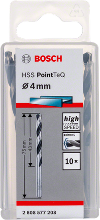 Bosch HSS PointTeQ 4mm drill bit pack., HSS-Spiralbohrer, 4 mm, Metallbohrer, Bosch, Einzelbohrer