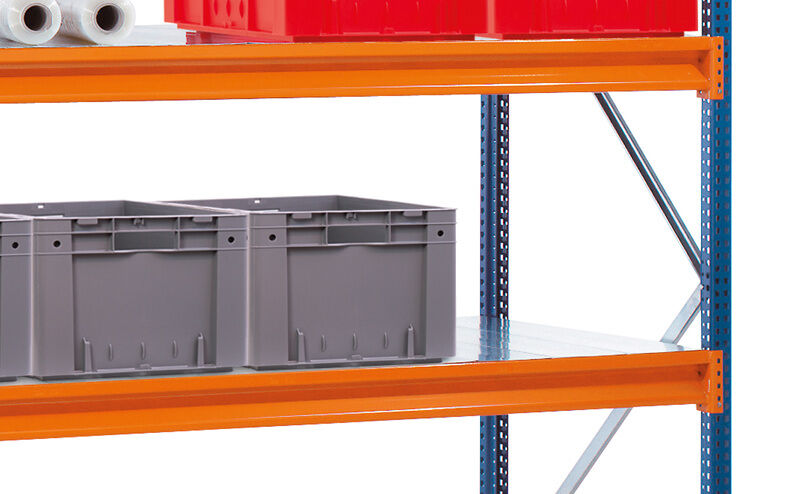 Schulte Weitspannregal W 100 2500 x 1785 x 800 mm Stahlpaneele blau/orange Fachlast 600 kg