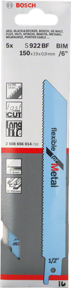 Bosch S 922 BF flexible metal saw blade 150mm., Säbelsägeblatt, Bimetall, Metall, 150 mm, Bosch
