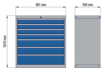 b+h Bedrunka+Hirth Schubladenschrank T500 60.340A 680mm Breite 500mm Tiefe 7 Schubladen