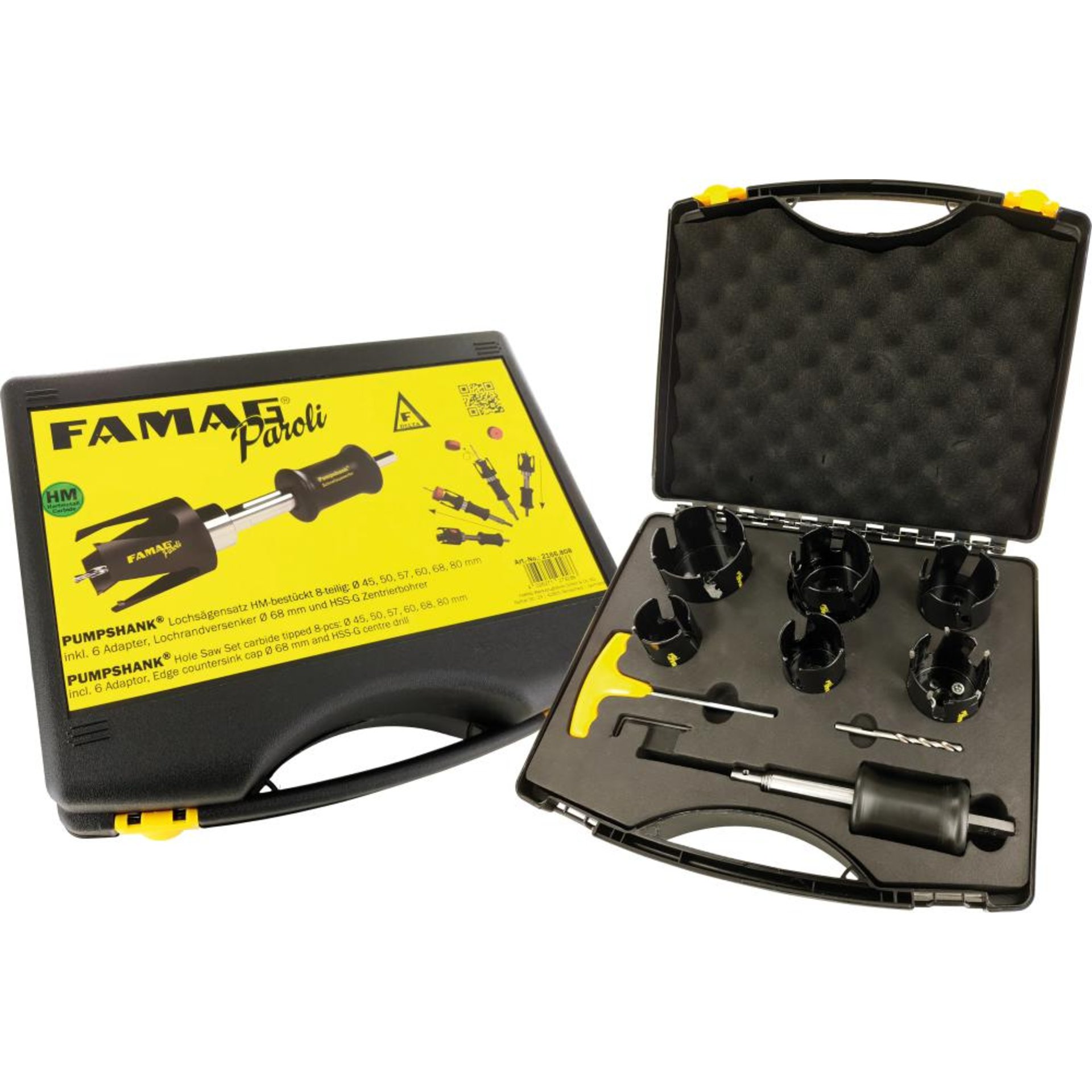 Famag Hartmetall-Lochsägensatz PAROLI 8-teilig D45-50-57-60-68-80mm inkl. Adapter + LRV + PS