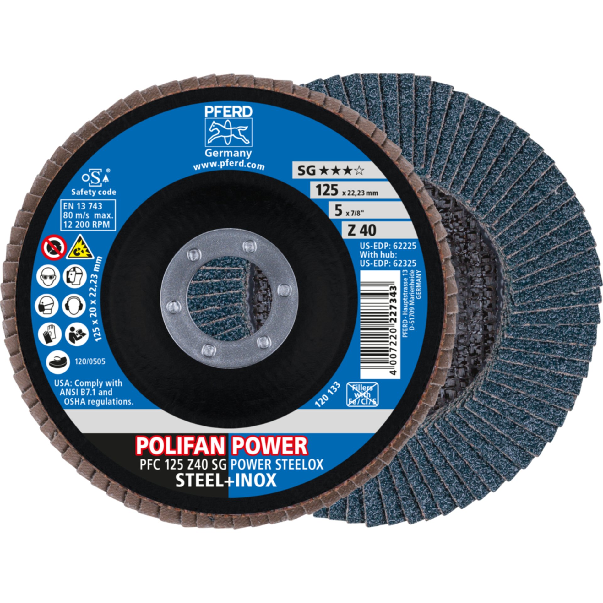 Pferd POLIFAN POWER Fächerscheibe PFC 125x22,23 mm konisch Z40 SG STEELOX