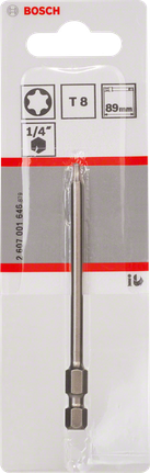 Bosch T8 89mm screwdriver bit for 1/4 inch drives., Torx-Schrauberbit, T8, 89 mm, 1/4 Zoll, Metall
