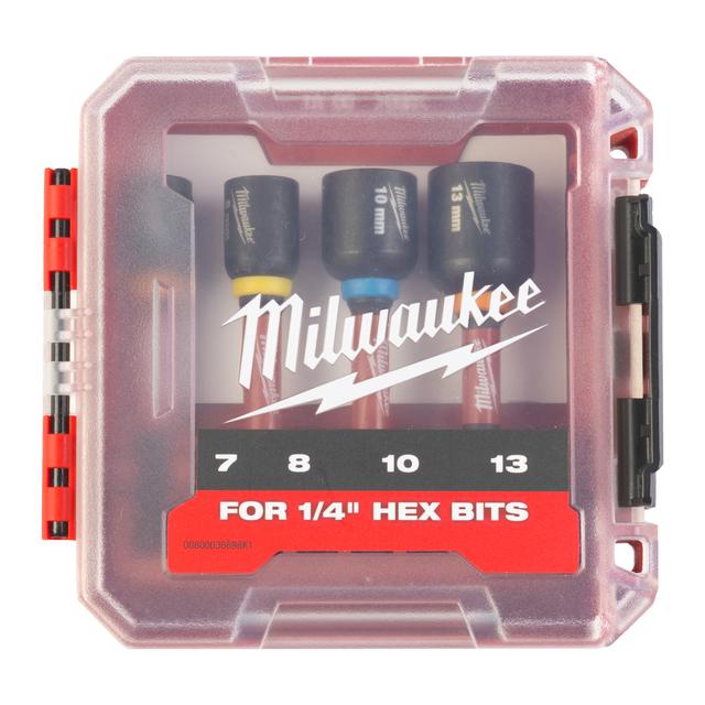 Milwaukee 7,0/8,0/10/13 mm in PACKOUT kompatibler Kassette SHOCKWAVE Steckschlüssel 1/4" Set 4-teilig
