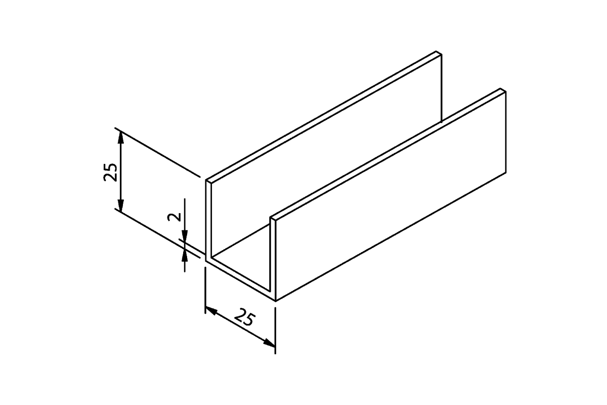 Woelm HELM 340 U-Schiene Aluminium pressblank 25x25x2mm 6000mm