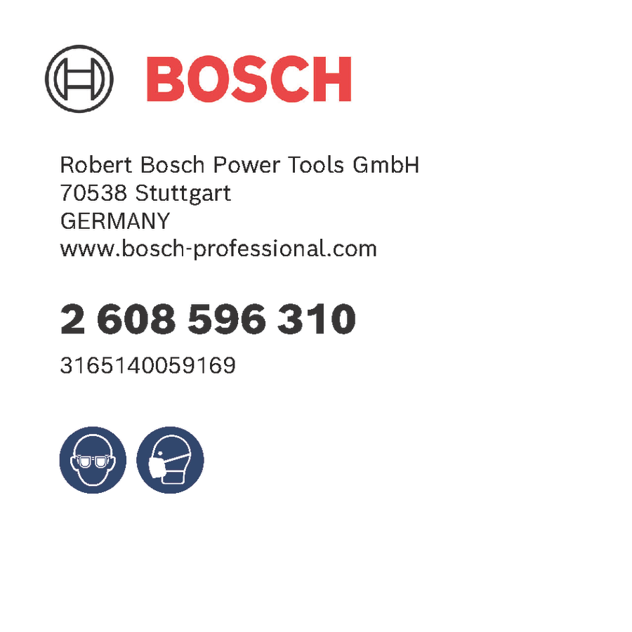 Object #200509322: 2608596310_bo_pro_g_f_1, Bosch-Etikett, Teilenummer, Schutzbrille, Atemschutz