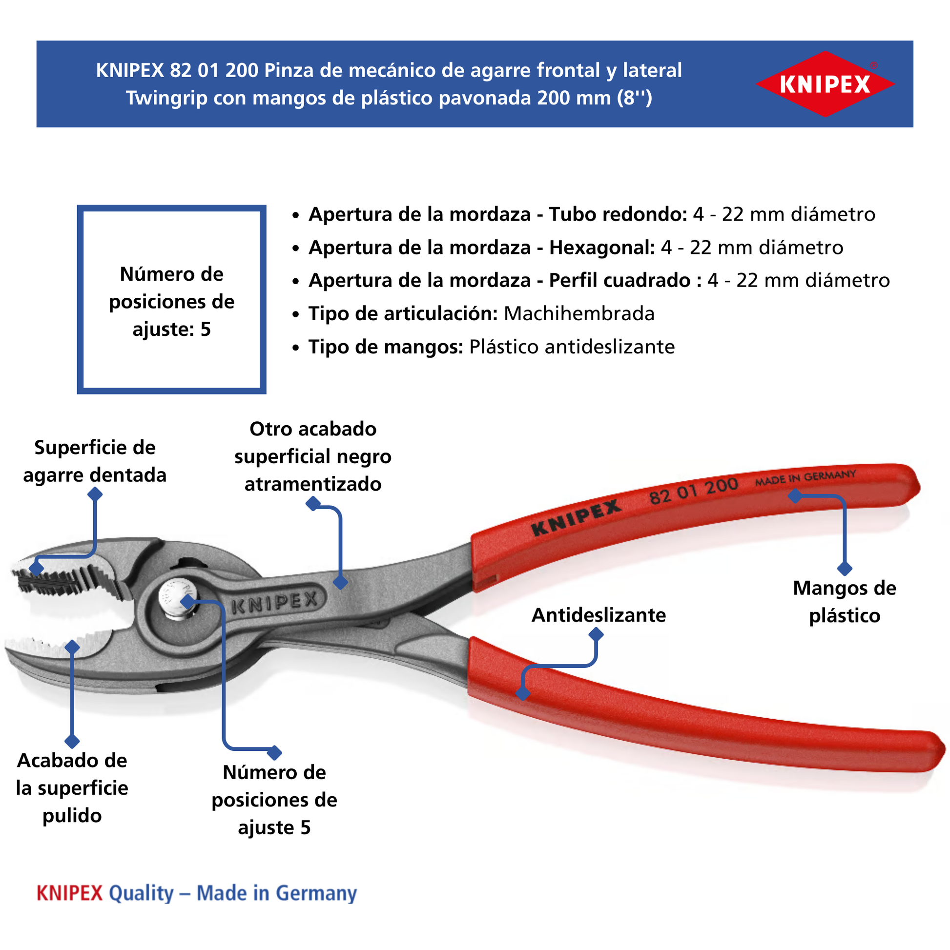 Knipex TwinGrip Frontgreifzange 82 01 200 SB 200 mm