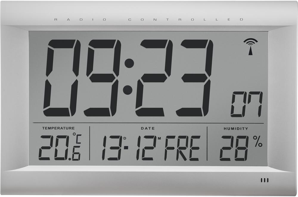 BÜRK MOBATIME LCD Funkwanduhr digital display silber matt