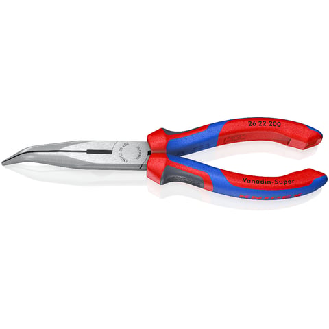 Knipex Flachrundzange mit Schneide (Storchschnabelzange) 26 22 200, 200 mm, schwarz atramentiert, Comfort-Griffe