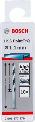 Bosch HSS PointTeQ 1,1 mm Bohrer für Hochgeschwindigkeits-Metallbohren.