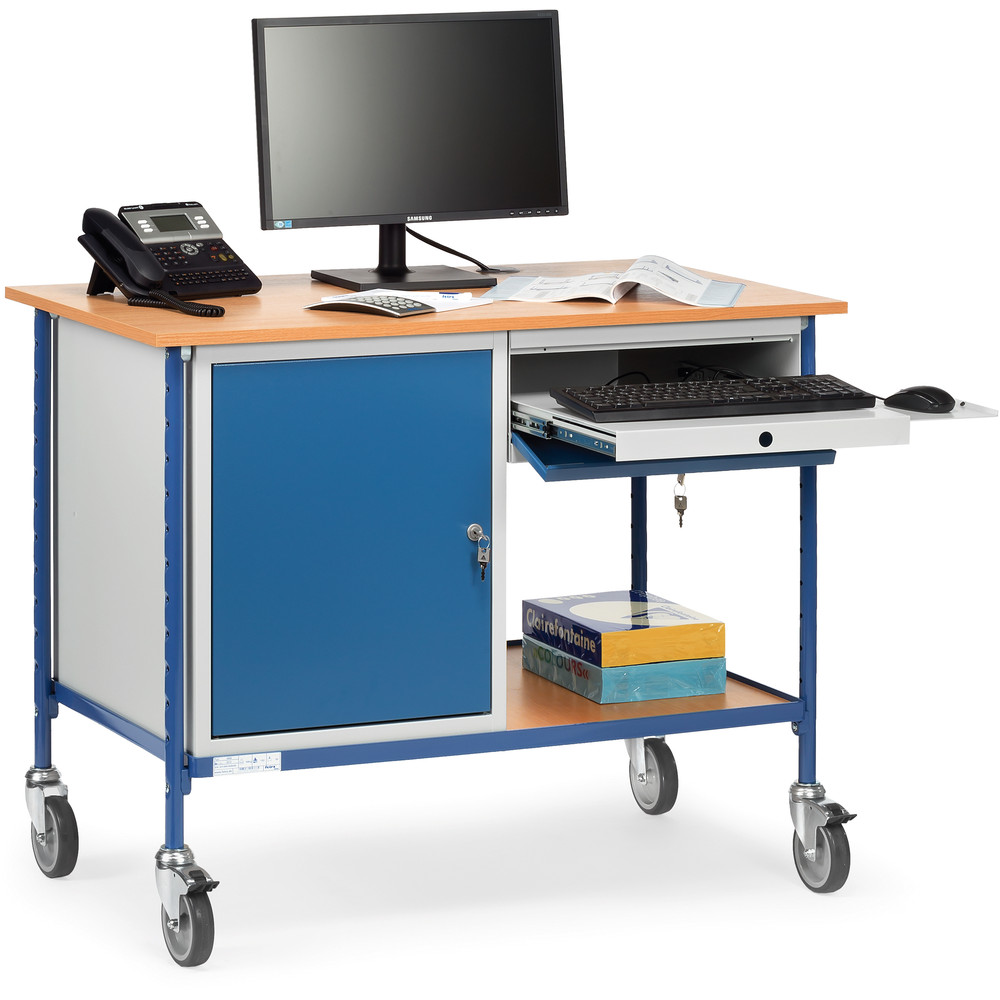 Fetra Rolltisch 5866 mit Stahlschrank und Tastaturschublade 1120x650mm