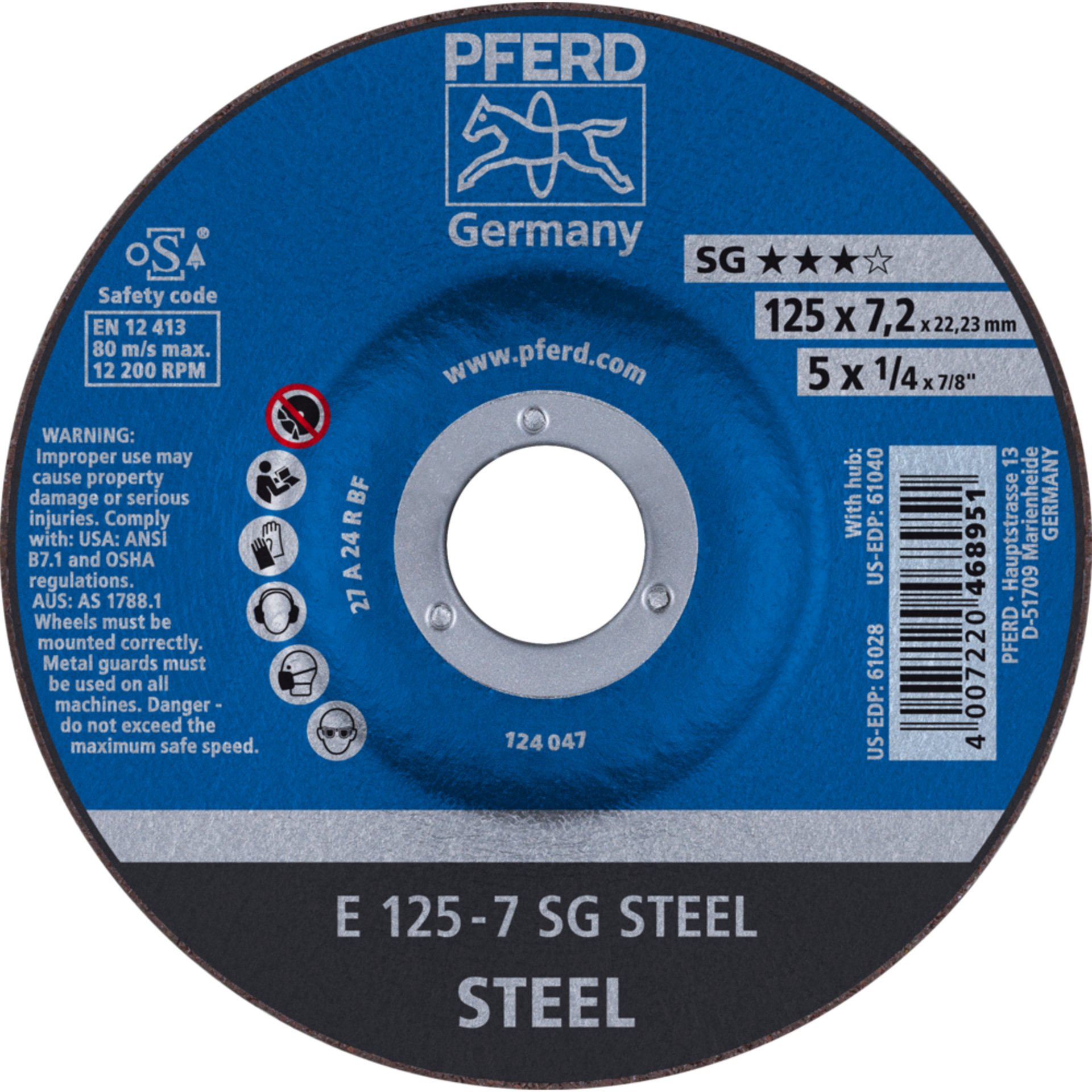 Pferd Schruppscheibe E 125x7,2x22,23 mm Leistungslinie SG STEEL für Stahl